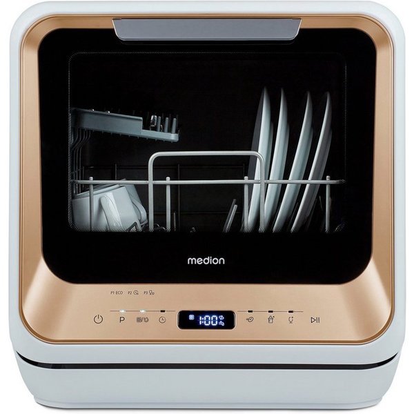 Medion® Tischgeschirrspüler MD37763, 2 Maßgedecke, mit/ohne Wasseranschluss, 6 Reinigungsprogramme, freistehend, gold