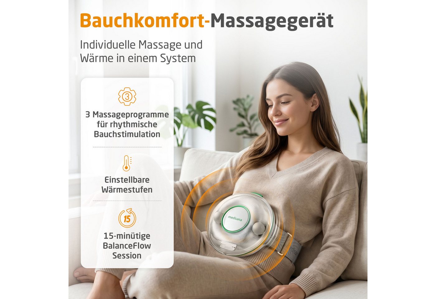 medisana Massagegerät BM 100, Bauchmassage, 3 Programme, Bindegewebe, Haut, Darmfunktion, mit Wärme – Bild 2 von 5