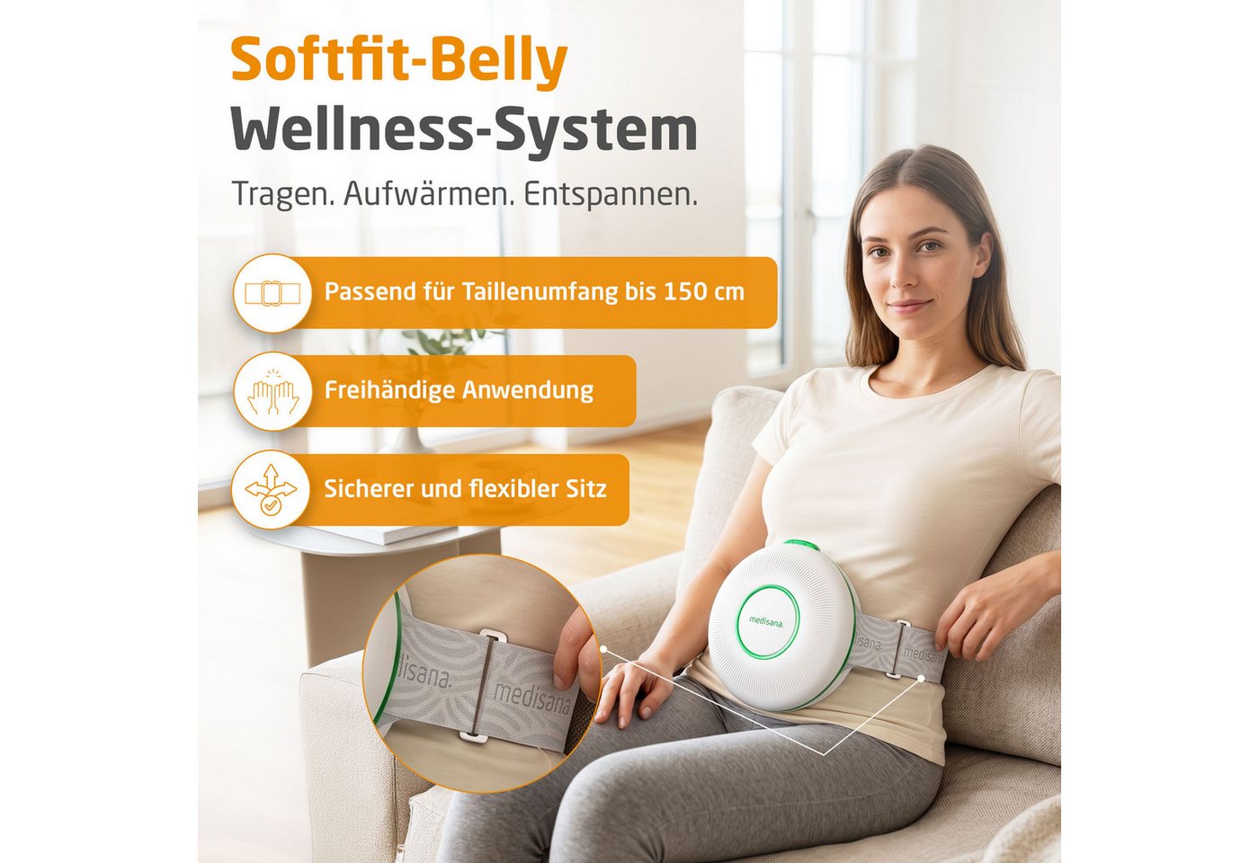 medisana Massagegerät BM 100, Bauchmassage, 3 Programme, Bindegewebe, Haut, Darmfunktion, mit Wärme – Bild 3 von 5