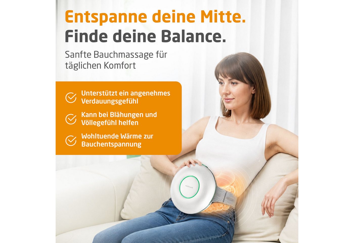 medisana Massagegerät BM 100, Bauchmassage, 3 Programme, Bindegewebe, Haut, Darmfunktion, mit Wärme – Bild 5 von 5