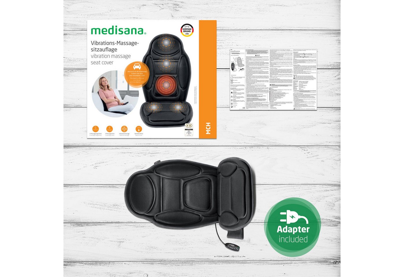 medisana Massagesitzauflage MCH, 4 Massagezonen, 3 Intensitäten, 5 Programme, zuschaltbare Wärme – Bild 5 von 5