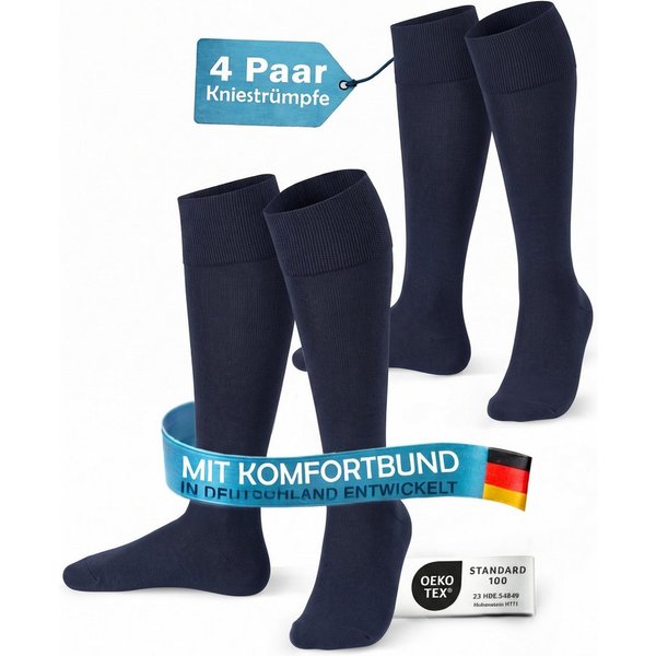 MEDOLY Kniestrümpfe Damen & Herren, mit 80% Baumwolle, Komfortbund (4 Paar)