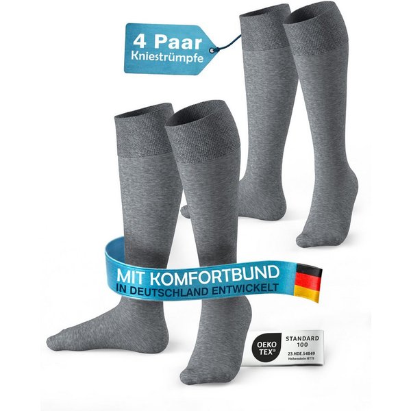 MEDOLY Kniestrümpfe Damen & Herren, mit 80% Baumwolle, Komfortbund (4 Paar)