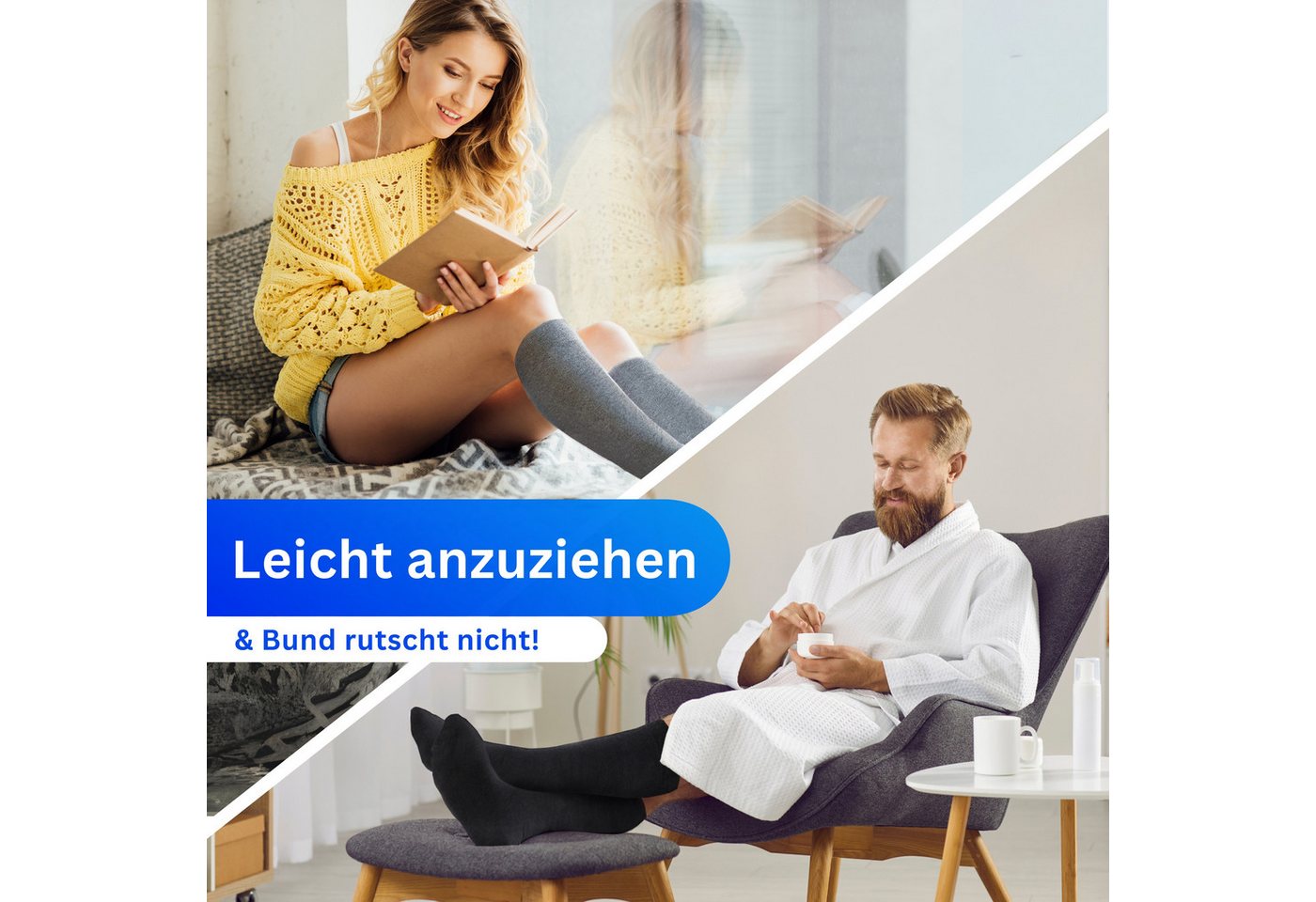 MEDOLY Kniestrümpfe Damen & Herren, mit 80% Baumwolle, Komfortbund (4 Paar) – Bild 3 von 5
