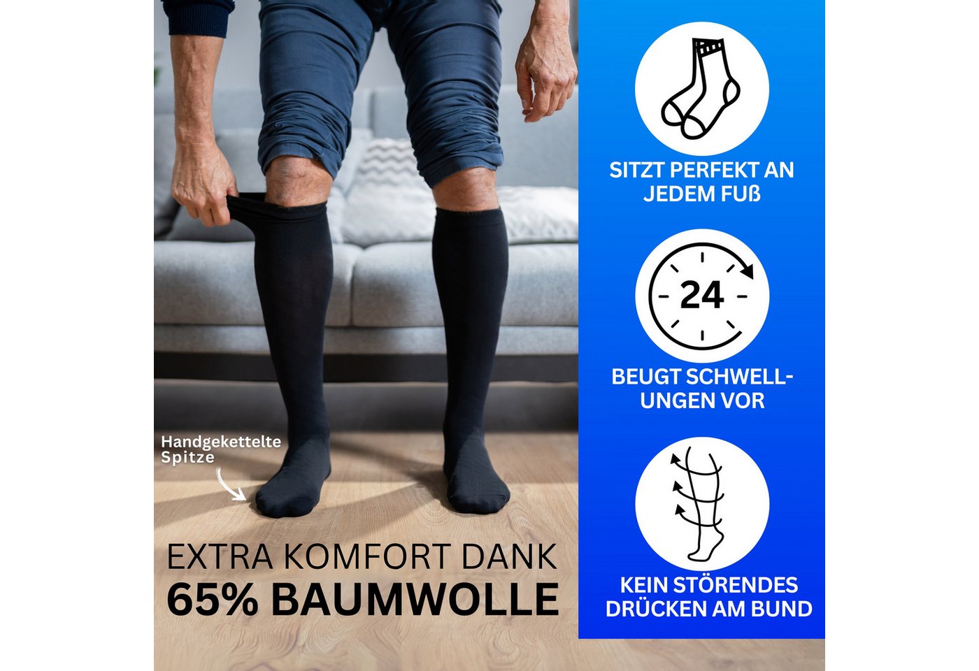 MEDOLY Kompressionsstrümpfe mit 65% Baumwolle, Reisestrümpfe (2 Paar) Stützstrümpfe mit Kompression – Bild 5 von 5