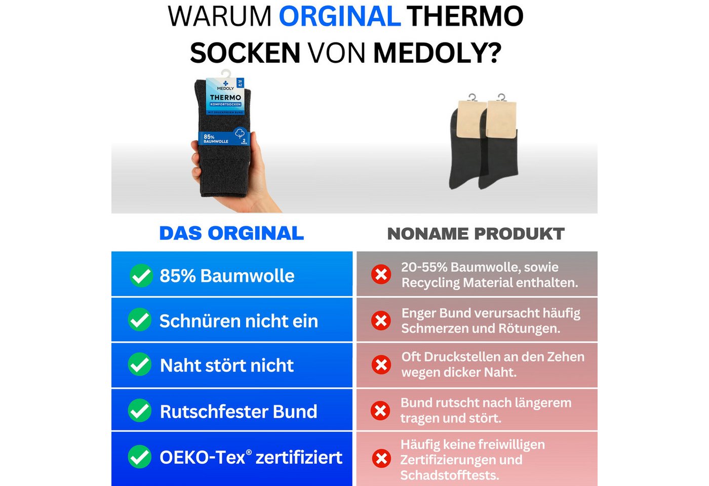MEDOLY Thermosocken Wintersocken mit 85% Baumwolle (6er-Pack) Vollfrottee für extra Wärme – Bild 4 von 5