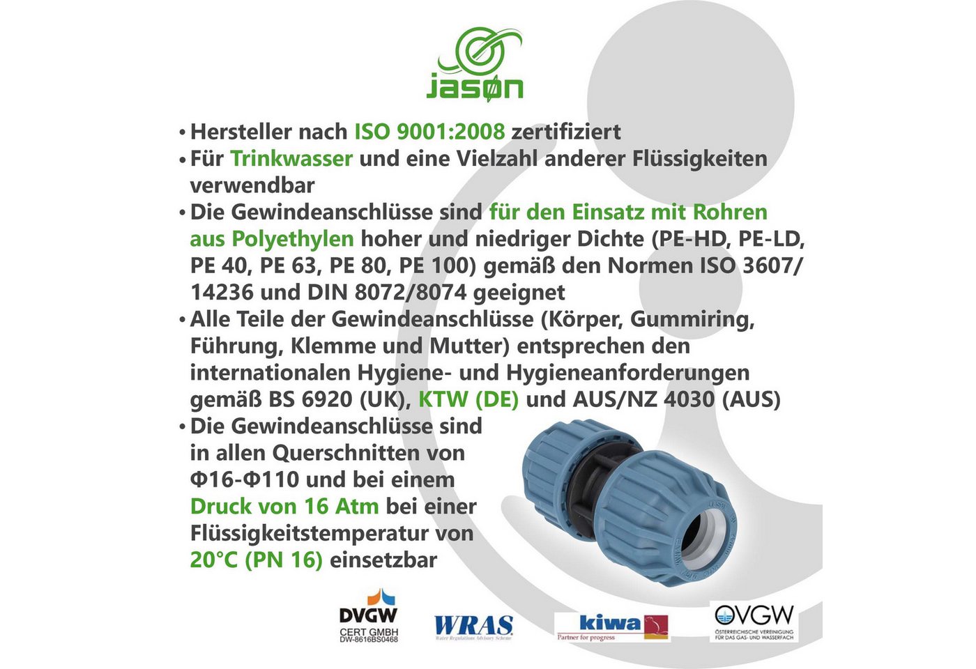 Mega Group Rohrverbinder PP-Klemmkupplung, 90° Winkel - für PE-Rohr - DVGW zugelassen – Bild 5 von 5