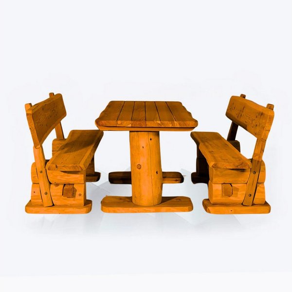 Mega-Holz Garten-Essgruppe Massive rustikale Gartengarnitur Kiefer Inkl. Sitzauflagen 120-200 cm, (Set, 1 Tisch, 2 Bänke, 2 Sitzauflage), Komplett-Set - 160 cm 