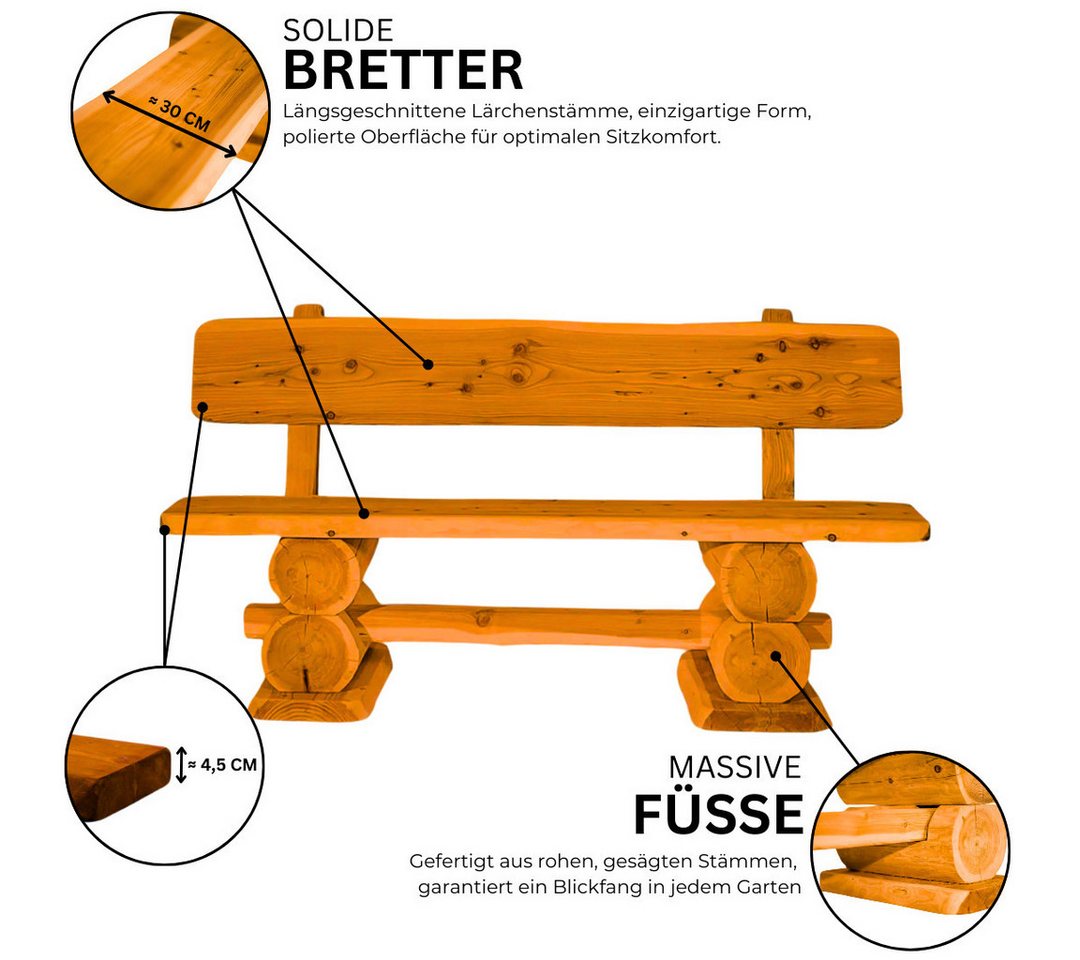 Mega-Holz Garten-Essgruppe Massive rustikale Gartengarnitur Kiefer Inkl. Sitzauflagen 120-200 cm, (Set, 1 Tisch, 2 Bänke, 2 Sitzauflage), Komplett-Set - 160 cm  – Bild 4 von 5