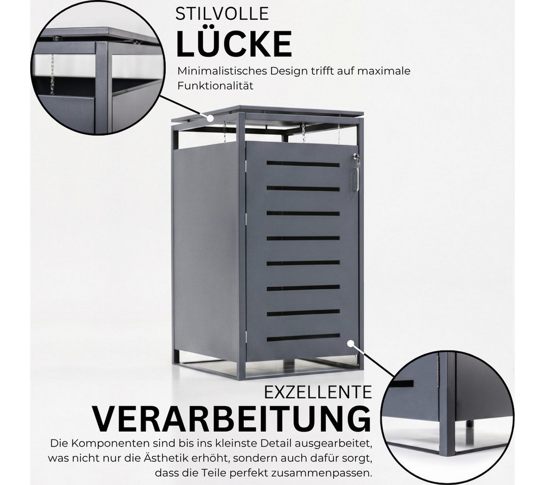 Mega-Holz Mülltonnenbox Mülltonnenbox mit Schloss - BASIC - Anthrazit - 240l - 4er, Pulverbeschichtet, Farbton Anthrazit für Mülltonnen bis 240 L – Bild 3 von 5