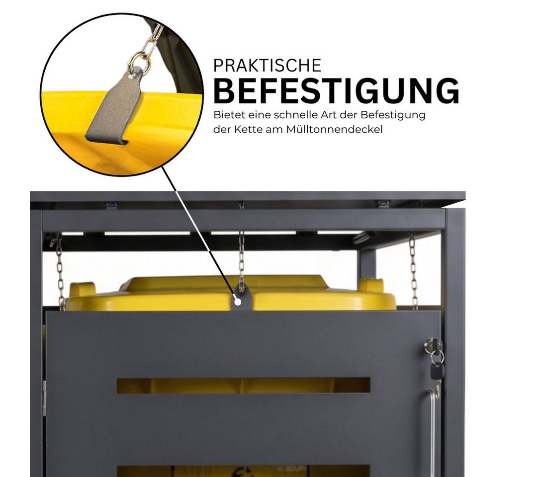 Mega-Holz Mülltonnenbox Mülltonnenbox mit Schloss - BASIC - Anthrazit - 240l - 4er, Pulverbeschichtet, Farbton Anthrazit für Mülltonnen bis 240 L – Bild 4 von 5