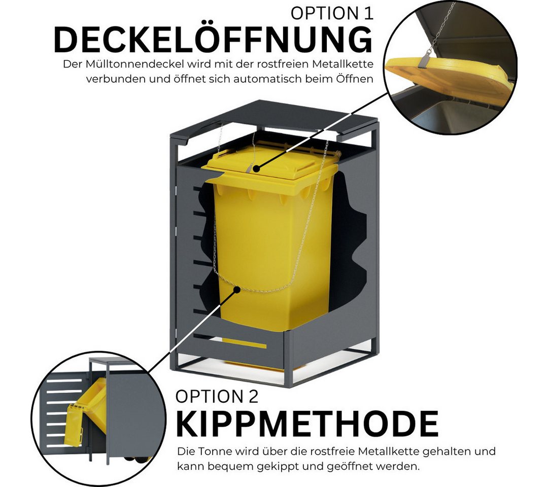 Mega-Holz Mülltonnenbox Mülltonnenbox mit Schloss - BASIC - Anthrazit - 240l - 4er, Pulverbeschichtet, Farbton Anthrazit für Mülltonnen bis 240 L – Bild 5 von 5