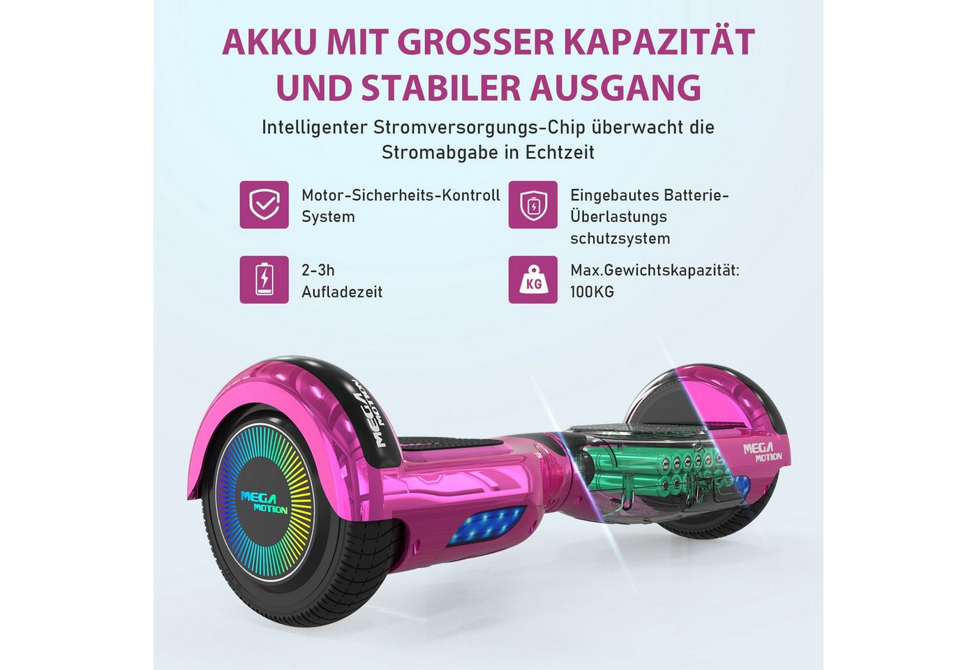 Mega Motion Balance Scooter 6.5 Zoll Hoverboards mit Sitz Hoverkart und Bluetooth und LED-Licht, 15 km/h, mit einem Go-Kart, Geschenk für Kinder und Jugendliche – Bild 2 von 5