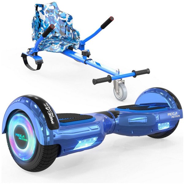 Mega Motion Balance Scooter 6.5 Zoll Hoverboards mit Sitz Hoverkart und Bluetooth und LED-Licht, 15 km/h, mit einem Go-Kart, Geschenk für Kinder und Jugendliche