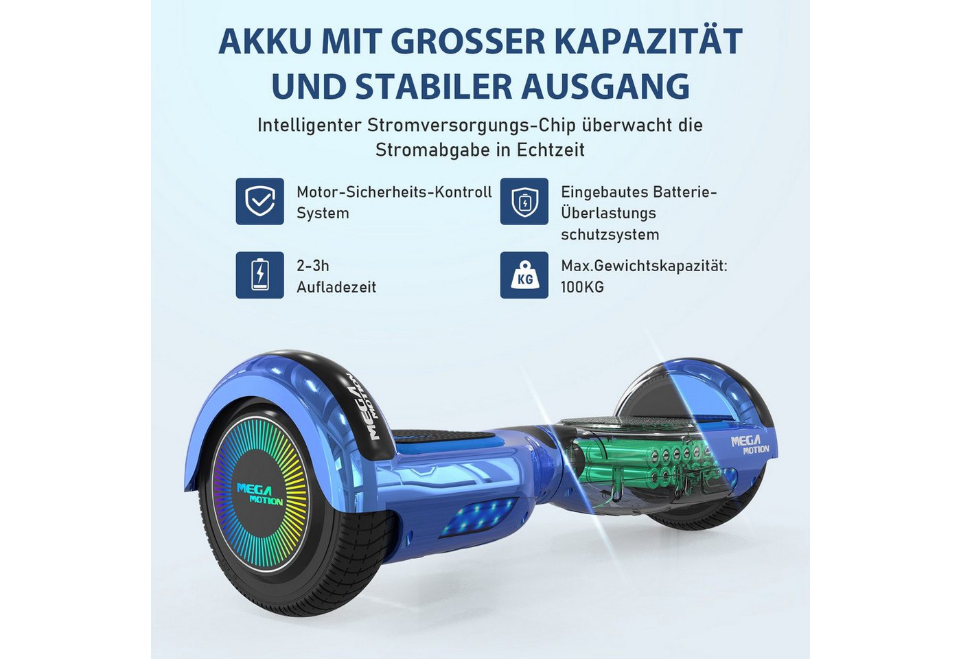 Mega Motion Balance Scooter 6.5 Zoll Hoverboards mit Sitz Hoverkart und Bluetooth und LED-Licht, 15 km/h, mit einem Go-Kart, Geschenk für Kinder und Jugendliche – Bild 2 von 5