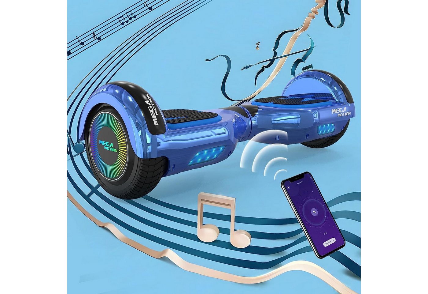 Mega Motion Balance Scooter 6.5 Zoll Hoverboards mit Sitz Hoverkart und Bluetooth und LED-Licht, 15 km/h, mit einem Go-Kart, Geschenk für Kinder und Jugendliche – Bild 3 von 5