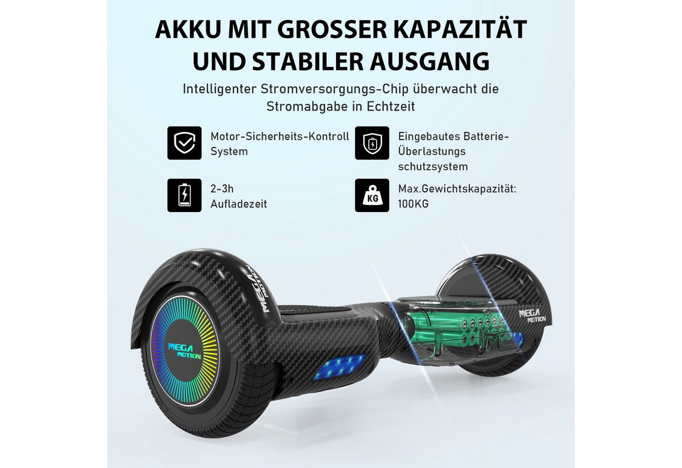 Mega Motion Balance Scooter 6.5 Zoll Hoverboards mit Sitz Hoverkart und Bluetooth und LED-Licht, 15 km/h, mit einem Go-Kart, Geschenk für Kinder und Jugendliche – Bild 2 von 5