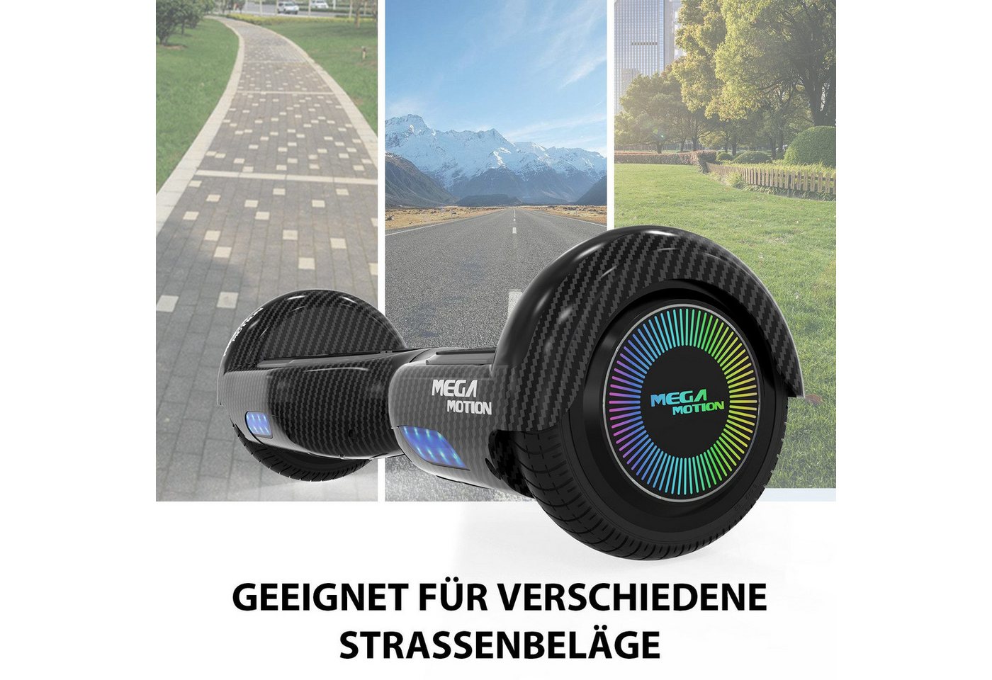 Mega Motion Balance Scooter 6.5 Zoll Hoverboards mit Sitz Hoverkart und Bluetooth und LED-Licht, 15 km/h, mit einem Go-Kart, Geschenk für Kinder und Jugendliche – Bild 4 von 5