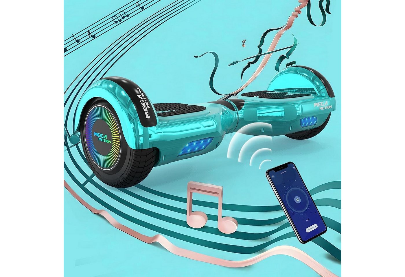 Mega Motion Balance Scooter 6.5 Zoll Hoverboards mit Sitz Hoverkart und Bluetooth und LED-Licht, 15 km/h, mit einem Go-Kart, Geschenk für Kinder und Jugendliche – Bild 3 von 5
