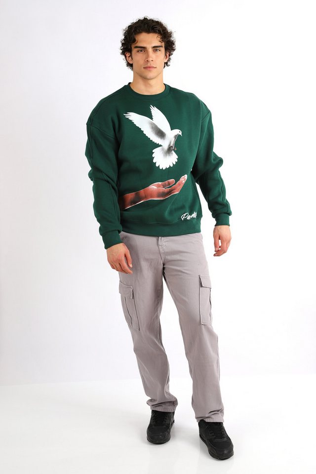Megaman Jeans Sweatshirt Basic Sweatshirt I Pullover Herren aus Baumwolle & Elastan Print – Bild 2 von 4