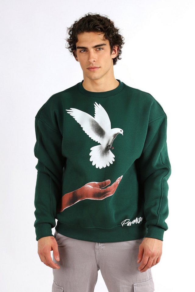 Megaman Jeans Sweatshirt Basic Sweatshirt I Pullover Herren aus Baumwolle & Elastan Print – Bild 3 von 4