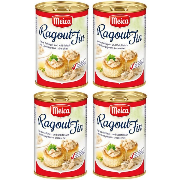 Meica Wurstkonserve, Meica Ragout Fin zartes Geflügel und Kalbfleisch 400g 4er Pack