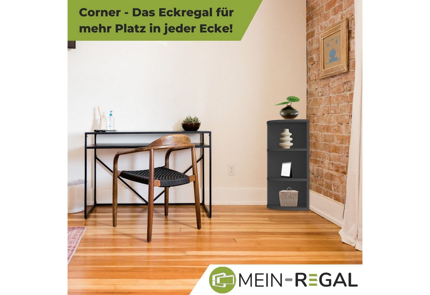 Mein-Regal Standregal CORNER 60, Anthrazit Eckregal 30x30x60cm Holz 3 Fächer Deko Bücherregal Wandregal – Bild 2 von 5