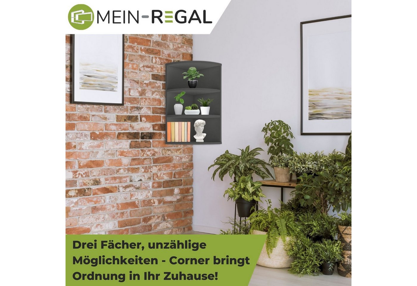 Mein-Regal Standregal CORNER 60, Anthrazit Eckregal 30x30x60cm Holz 3 Fächer Deko Bücherregal Wandregal – Bild 3 von 5