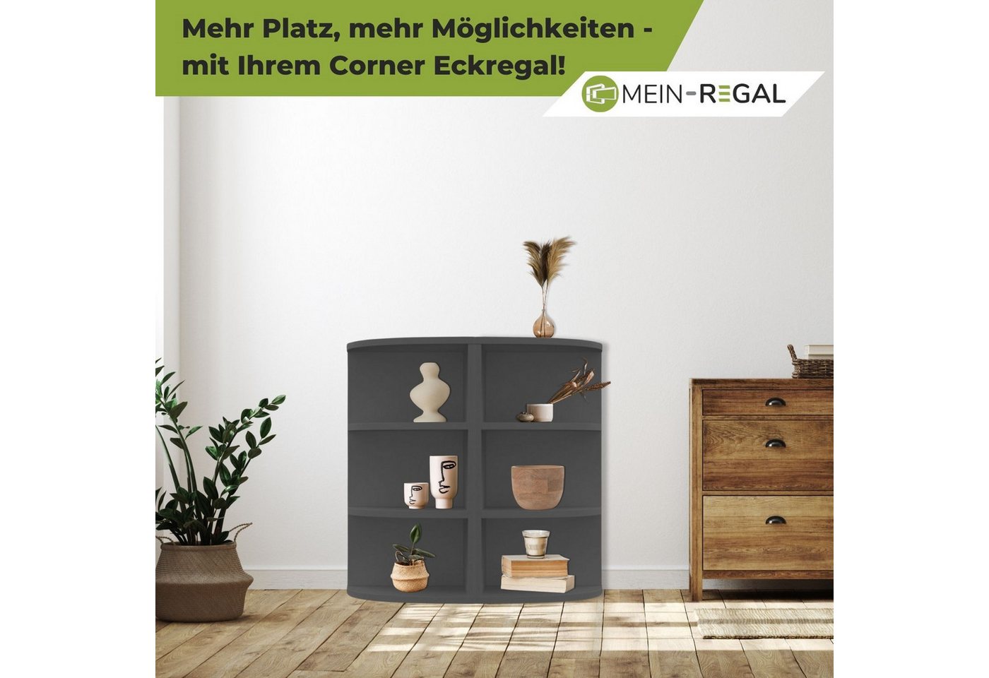 Mein-Regal Standregal CORNER 60, Anthrazit Eckregal 30x30x60cm Holz 3 Fächer Deko Bücherregal Wandregal – Bild 5 von 5