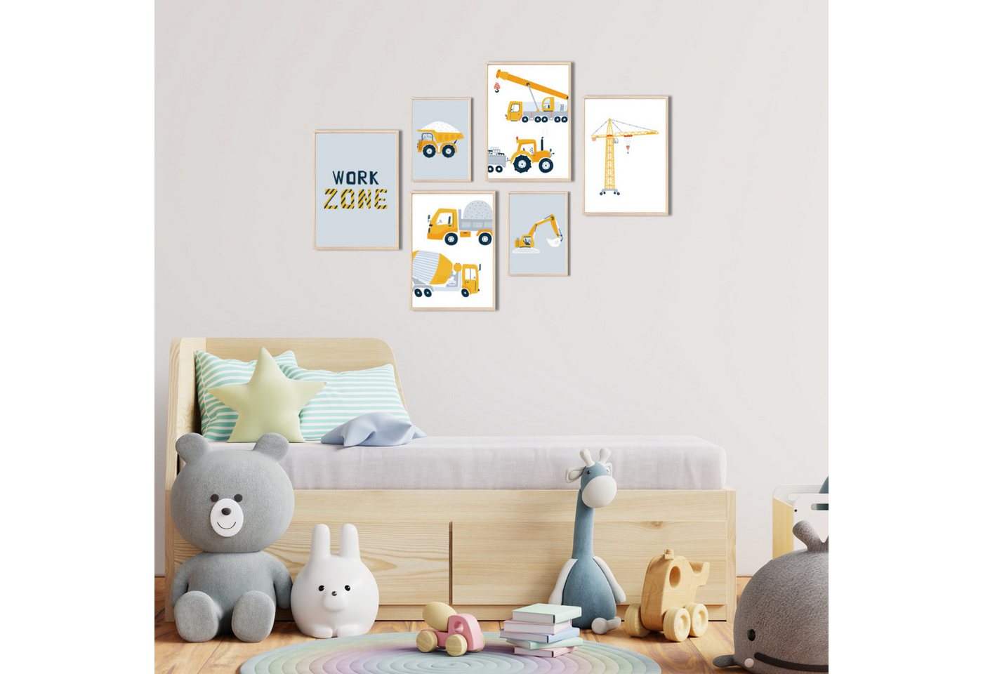 MeinBaby123® Poster Bagger, Bilder Kinderzimmer Deko, Baufahrzeuge, Kran, Baustelle, Babyzimmer, Wandbilder – Bild 2 von 5