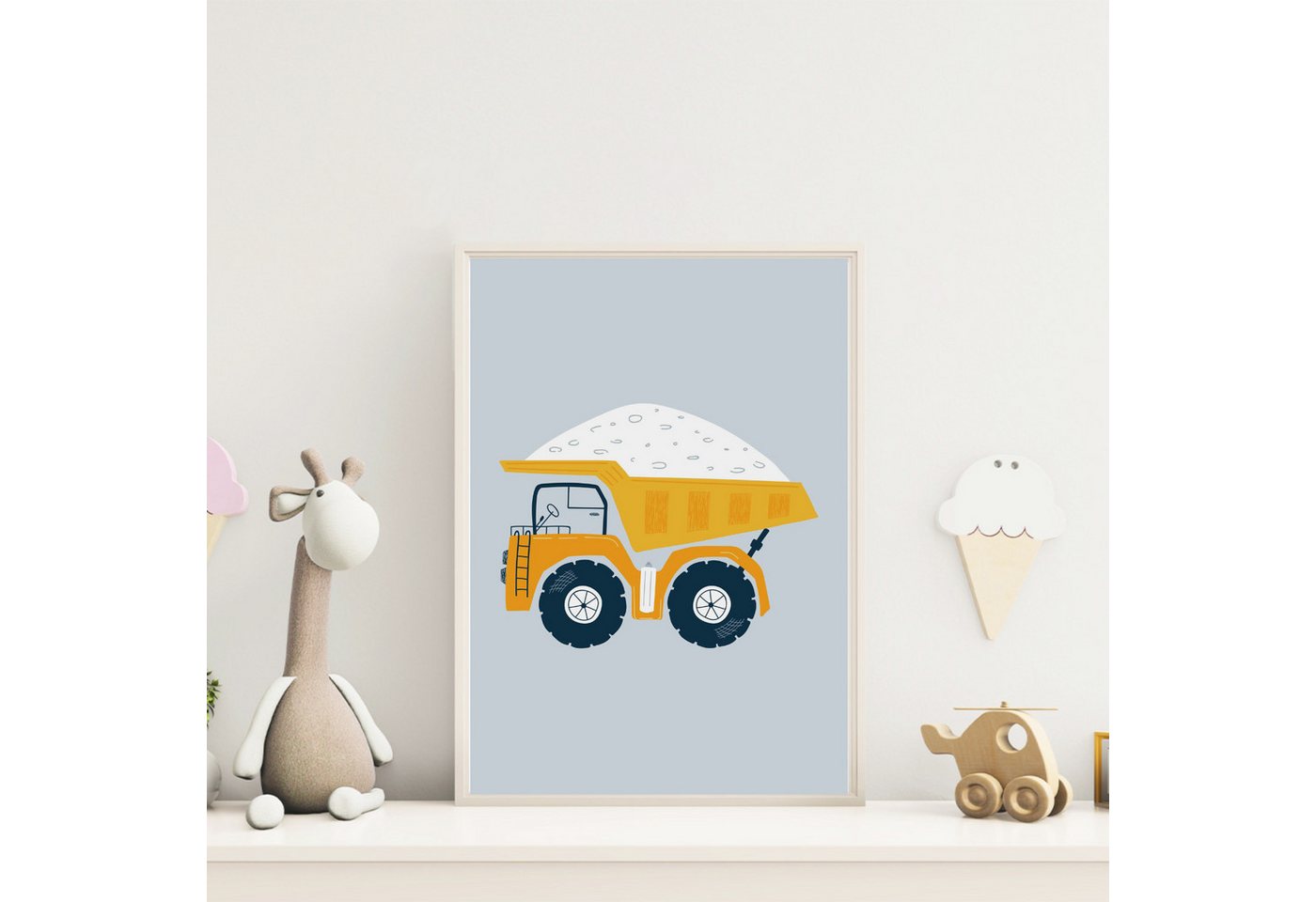 MeinBaby123® Poster Bagger, Bilder Kinderzimmer Deko, Baufahrzeuge, Kran, Baustelle, Babyzimmer, Wandbilder – Bild 4 von 5