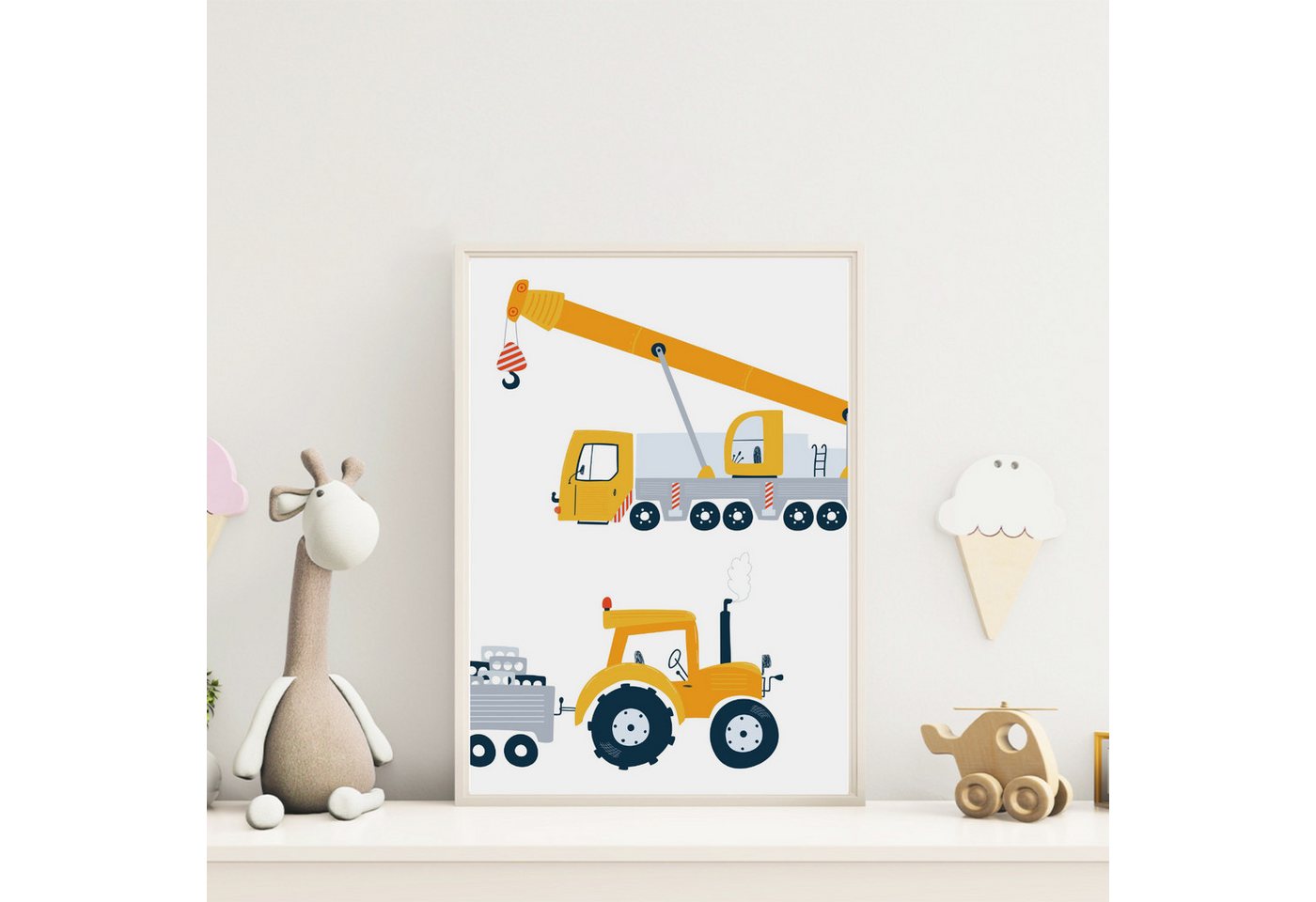 MeinBaby123® Poster Bagger, Bilder Kinderzimmer Deko, Baufahrzeuge, Kran, Baustelle, Babyzimmer, Wandbilder – Bild 5 von 5