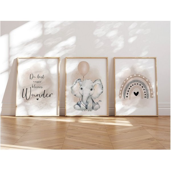 MeinBaby123® Poster Bilder Kinderzimmer, Poster Kinderzimmer Deko, Babyzimmer Deko, Spruch Wandbilder, Boho, Tiere
