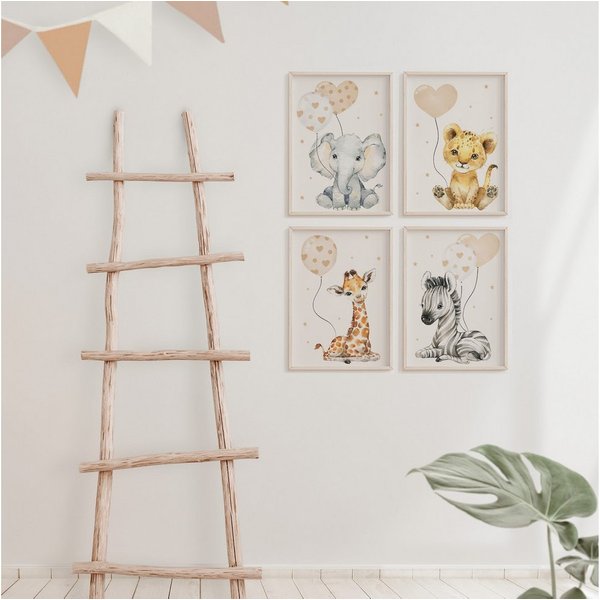 MeinBaby123® Poster Bilder Kinderzimmer, Tiere Poster Kinderzimmer Deko, Babyzimmer Deko, Tier Wandbilder