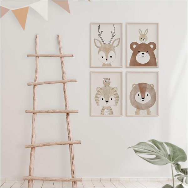 MeinBaby123® Poster Bilder Kinderzimmer, Tiere Poster Kinderzimmer Deko, Babyzimmer Deko, Tier Wandbilder