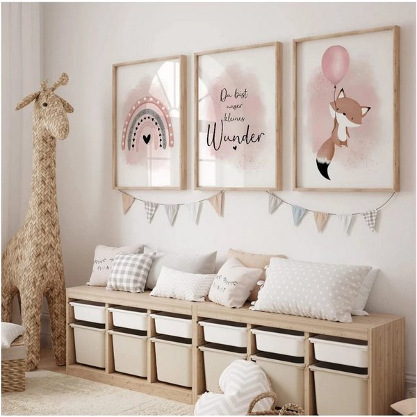 MeinBaby123® Poster Bilder Kinderzimmer, Poster Kinderzimmer Deko, Babyzimmer Deko, Spruch Wandbilder, Boho, Tiere