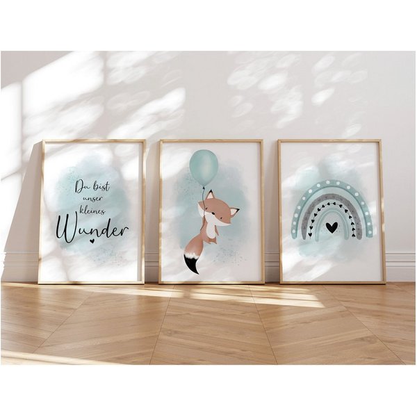 MeinBaby123® Poster Bilder Kinderzimmer, Poster Kinderzimmer Deko, Babyzimmer Deko, Spruch Wandbilder, Boho, Tiere