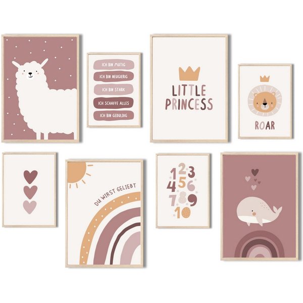 MeinBaby123® Poster Bilder Kinderzimmer, Poster Kinderzimmer Deko, Süße Tiere, Babyzimmer, Tiere Wandbilder, Boho, Sprüche