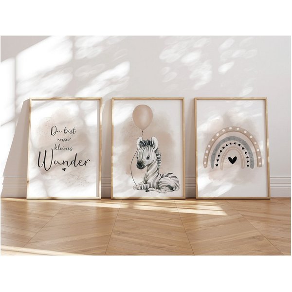 MeinBaby123® Poster Bilder Kinderzimmer, Poster Kinderzimmer Deko, Babyzimmer Deko, Spruch Wandbilder, Boho, Tiere