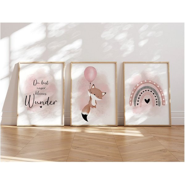 MeinBaby123® Poster Bilder Kinderzimmer, Poster Kinderzimmer Deko, Babyzimmer Deko, Spruch Wandbilder, Boho, Tiere