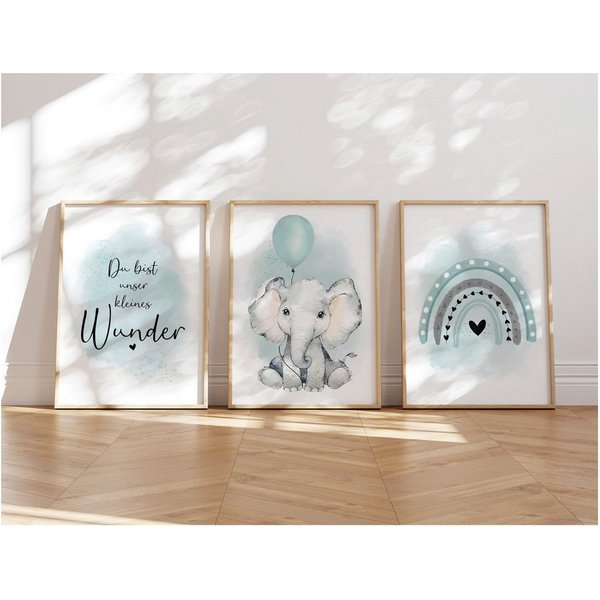 MeinBaby123® Poster Bilder Kinderzimmer, Poster Kinderzimmer Deko, Babyzimmer Deko, Spruch Wandbilder, Boho, Tiere