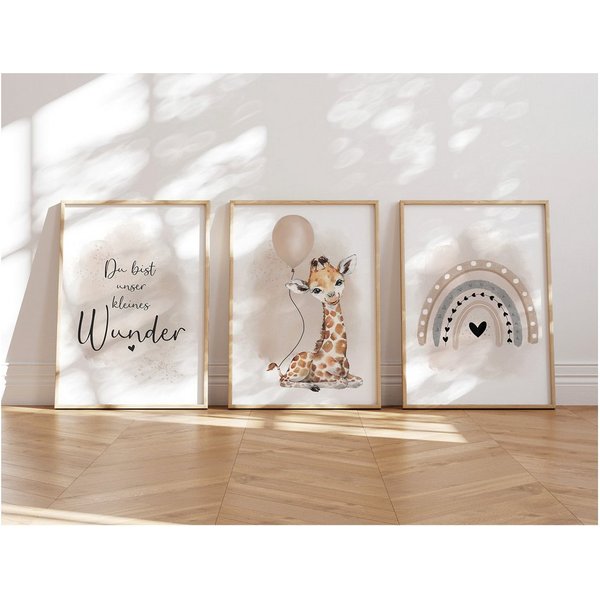 MeinBaby123® Poster Bilder Kinderzimmer, Poster Kinderzimmer Deko, Babyzimmer Deko, Spruch Wandbilder, Boho, Tiere