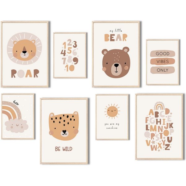 MeinBaby123® Poster Bilder Kinderzimmer, Poster Kinderzimmer Deko, Süße Tiere, Babyzimmer, Tiere Wandbilder, Boho, Sprüche
