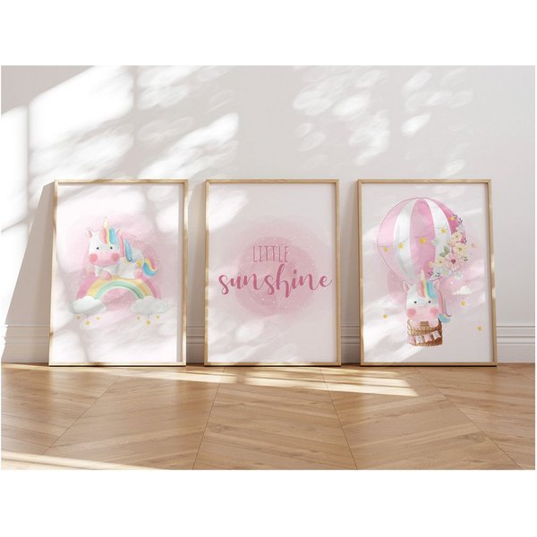 MeinBaby123® Poster Einhorn Bilder Kinderzimmer, Poster Kinderzimmer Deko, Babyzimmer Deko, Wandbilder, Einhorn, Prinzessin