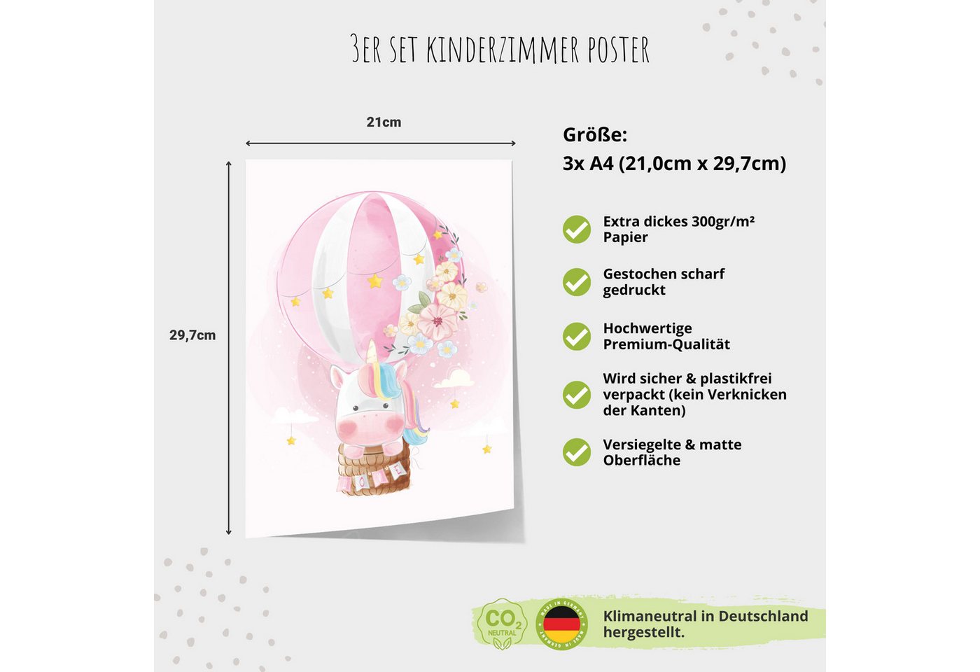 MeinBaby123® Poster Einhorn Bilder Kinderzimmer, Poster Kinderzimmer Deko, Babyzimmer Deko, Wandbilder, Einhorn, Prinzessin – Bild 4 von 5