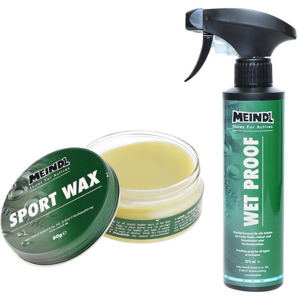 Meindl Doppelpack, Sportwax und Wet Proof Imprägnierer für Schuhpflege Schuh-Imprägnierspray (1 St), Inhalt: Meindl Sport-Wax (80g Dose) und Meindl Wet Proof (2