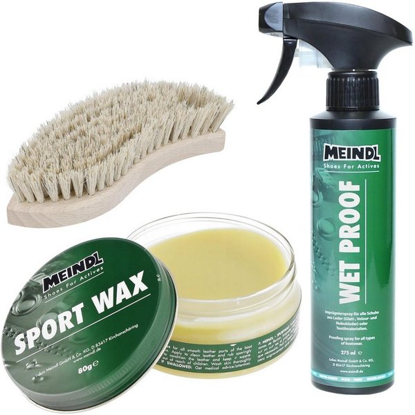 Meindl LederPack, Sportwax + Wet-Proof Imprägnierer + Lederbürste Schuh-Imprägnierspray, Meindl Sportwax + Meindl Wet-Proof Imprägnierer + Lederbürste