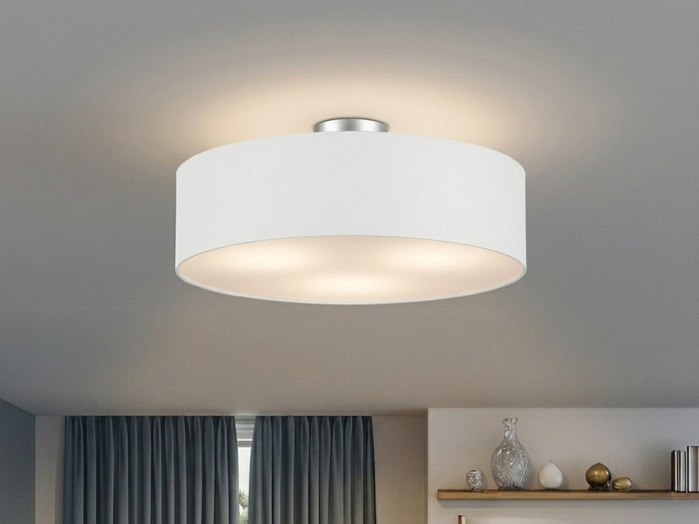 meineWunschleuchte Deckenleuchte mit Stoff Lampenschirm Weiß Ø 60cm, ohne Leuchtmittel, große Stoff-Lampe, gemütliche Deckenlampe, E14 Schlafzimmerlampe – Bild 2 von 5