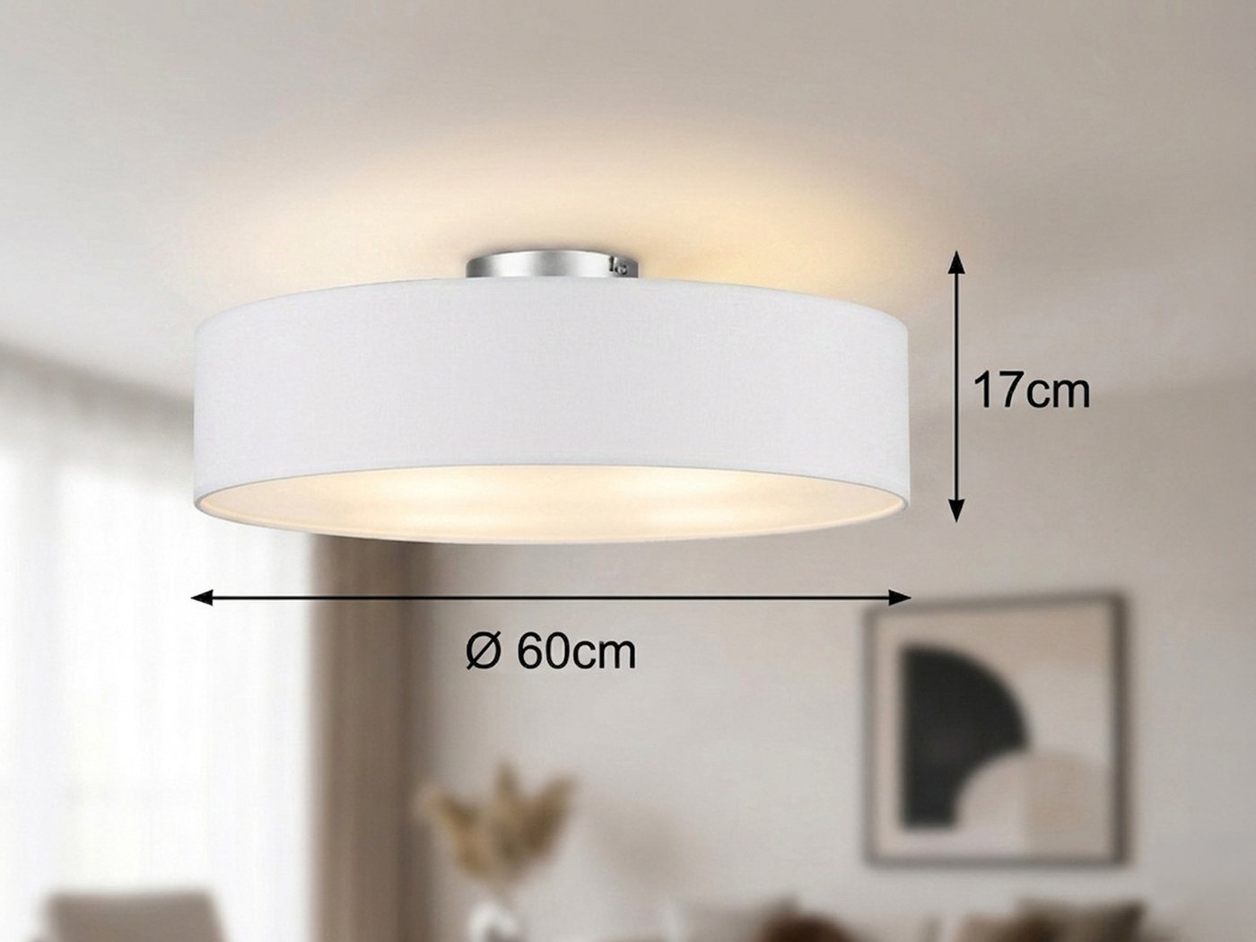 meineWunschleuchte Deckenleuchte mit Stoff Lampenschirm Weiß Ø 60cm, ohne Leuchtmittel, große Stoff-Lampe, gemütliche Deckenlampe, E14 Schlafzimmerlampe – Bild 4 von 5