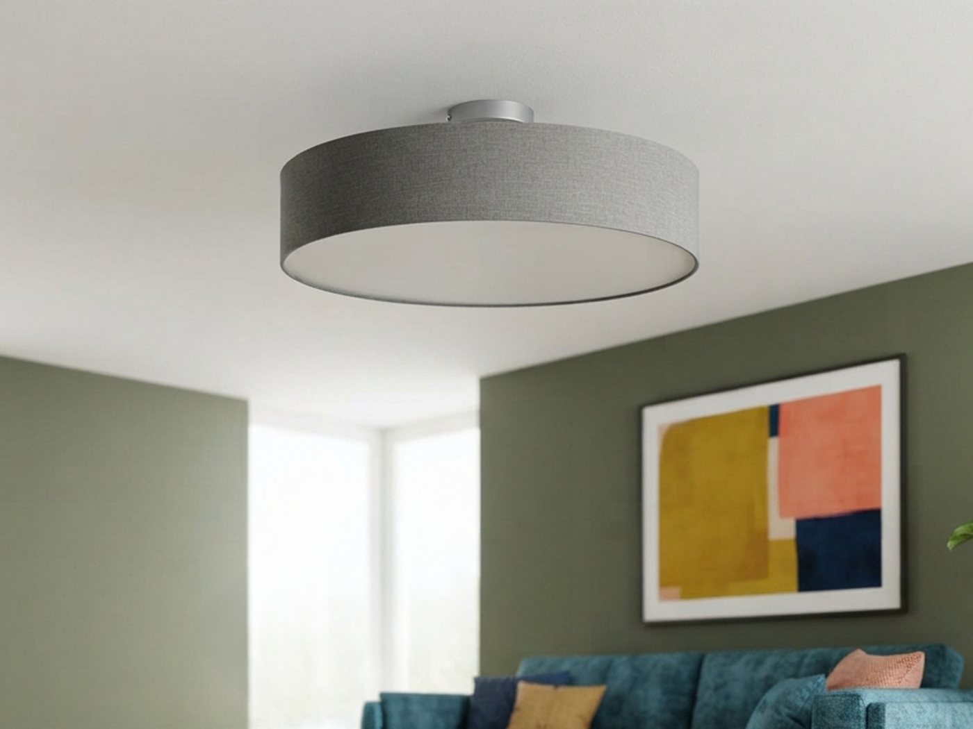meineWunschleuchte Deckenleuchte mit Stoff Lampenschirm Braun Ø 50cm, ohne Leuchtmittel, große Stoff-Lampe, gemütliche Deckenlampe, E14 Schlafzimmerlampe – Bild 3 von 5